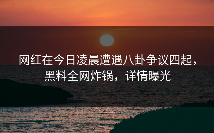 网红在今日凌晨遭遇八卦争议四起，黑料全网炸锅，详情曝光