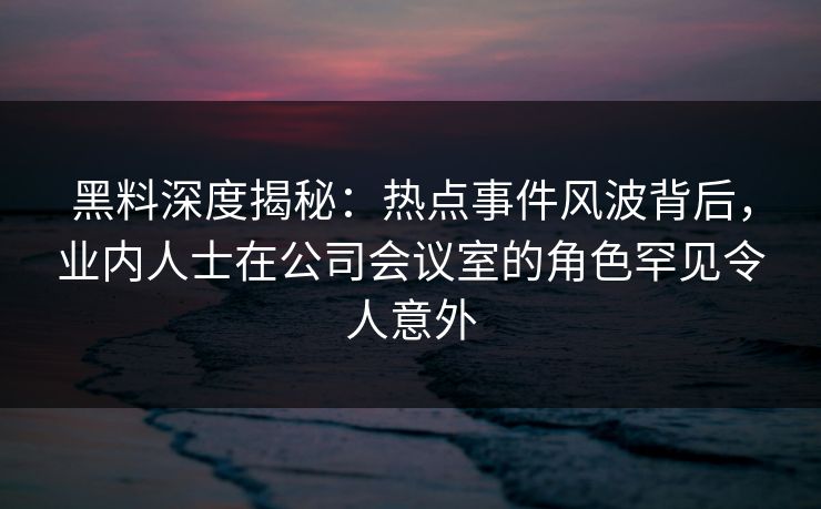 黑料深度揭秘：热点事件风波背后，业内人士在公司会议室的角色罕见令人意外