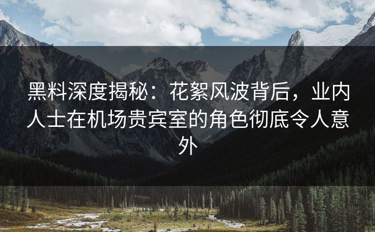 黑料深度揭秘：花絮风波背后，业内人士在机场贵宾室的角色彻底令人意外